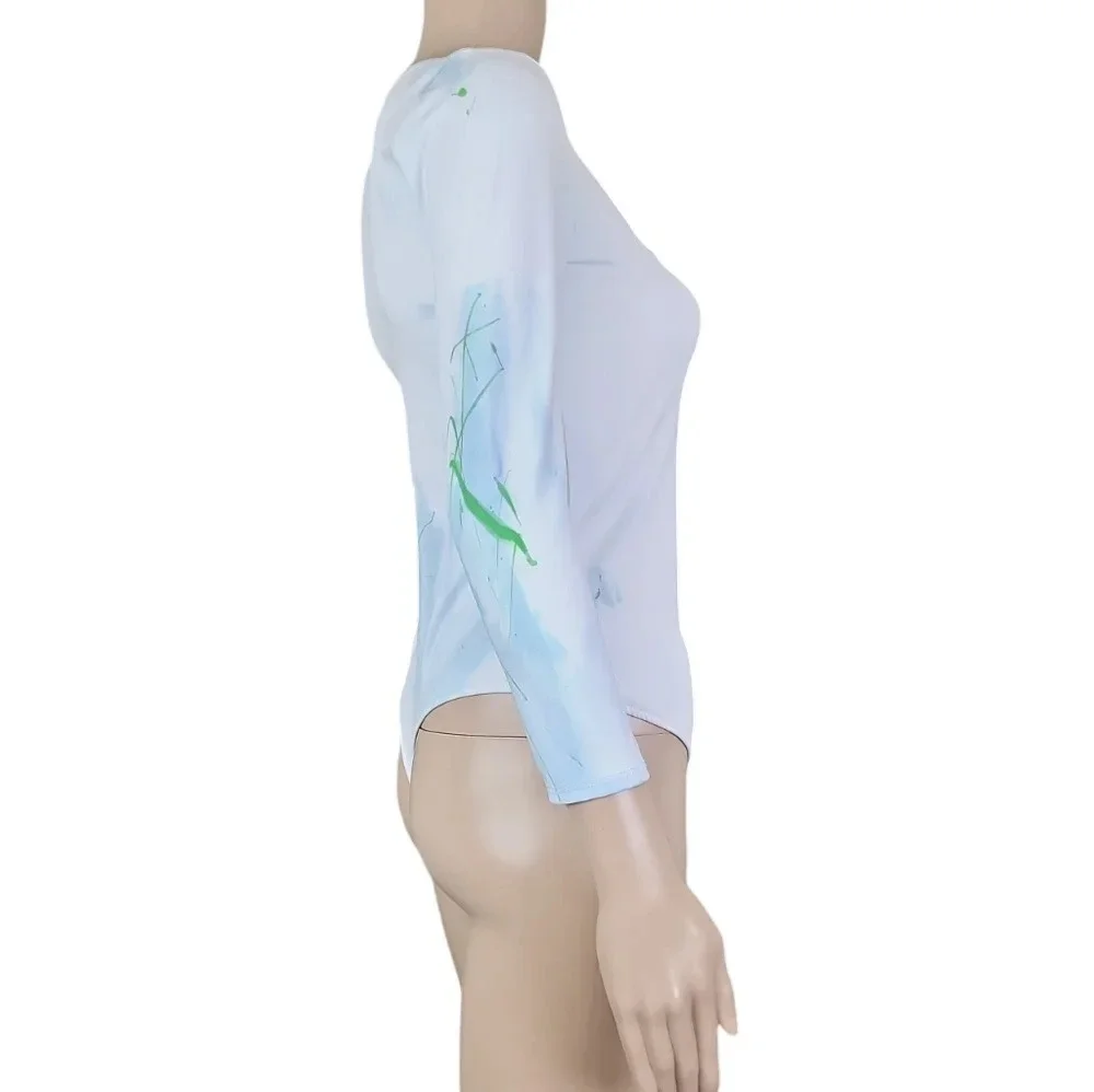 Free People Truth Or Square Custom Tie Dye Clouds Bodysuit White Basic